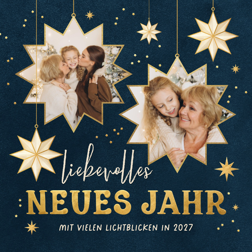Neujahrskarten - Neujahrskarte Fotocollage Sterne 'liebevolles neues Jahr' 