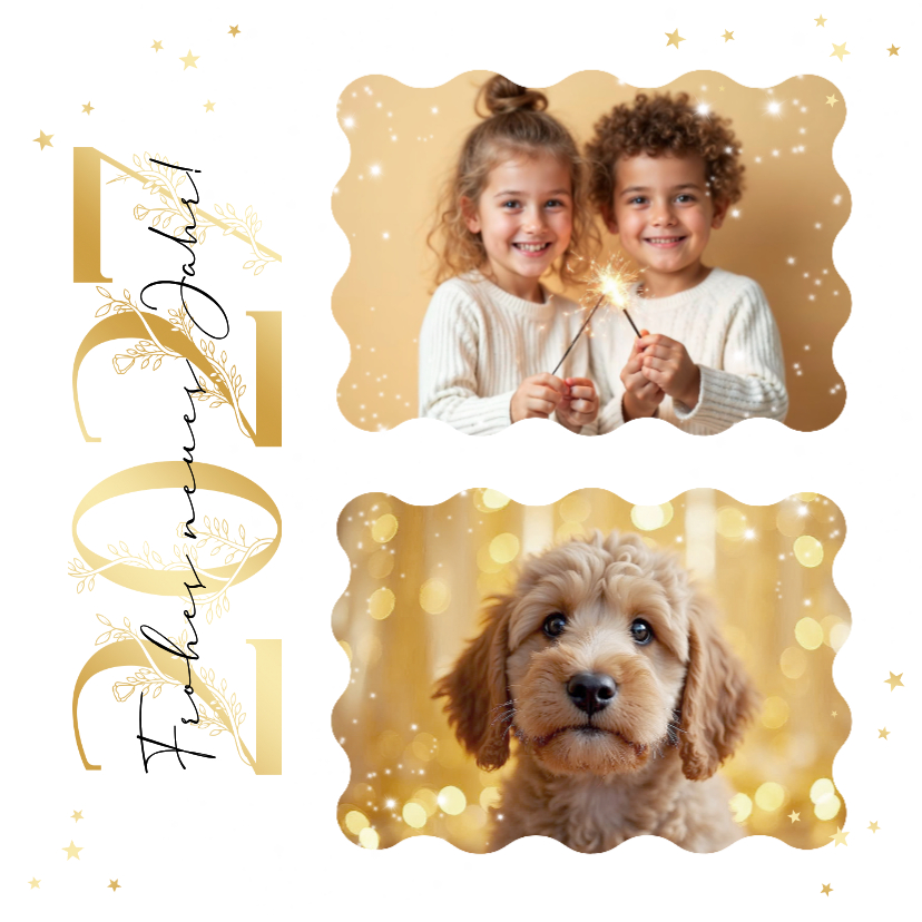 Neujahrskarte Fotocollage verzierte 2027 Goldoptik - Neujahrskarten Neujahrskarten - Neujahrskarte Fotocollage verzierte 2027 Goldoptik