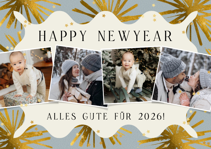 Neujahrskarte Fotoreihe und Sterne - Neujahrskarten Neujahrskarten - Neujahrskarte Fotoreihe und Sterne
