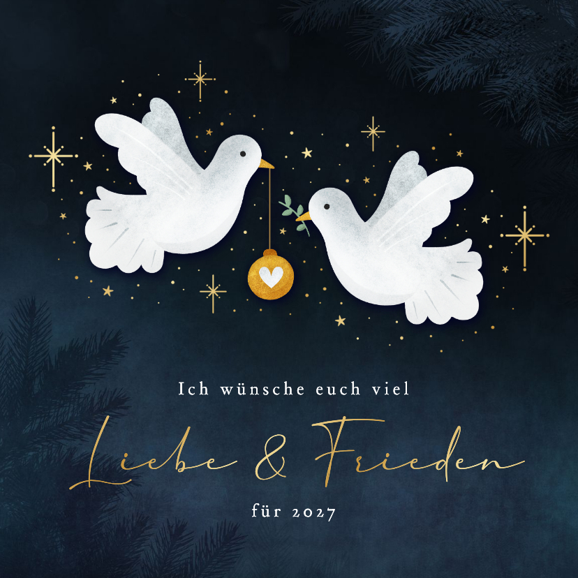 Neujahrskarten - Neujahrskarte Friedenstauben dunkelblau 2 Tauben