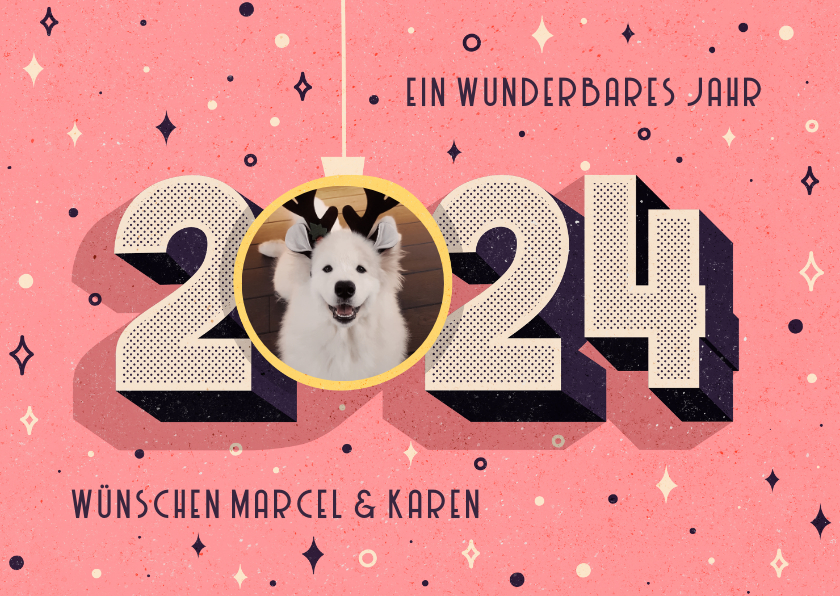 Neujahrskarten - Neujahrskarte funky Retrolook mit Foto