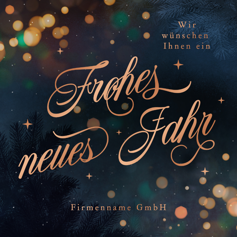Neujahrskarte geschäftlich Kupfer Schriftzug dunkelblau - Neujahrskarten Neujahrskarten - Neujahrskarte geschäftlich Kupfer Schriftzug dunkelblau