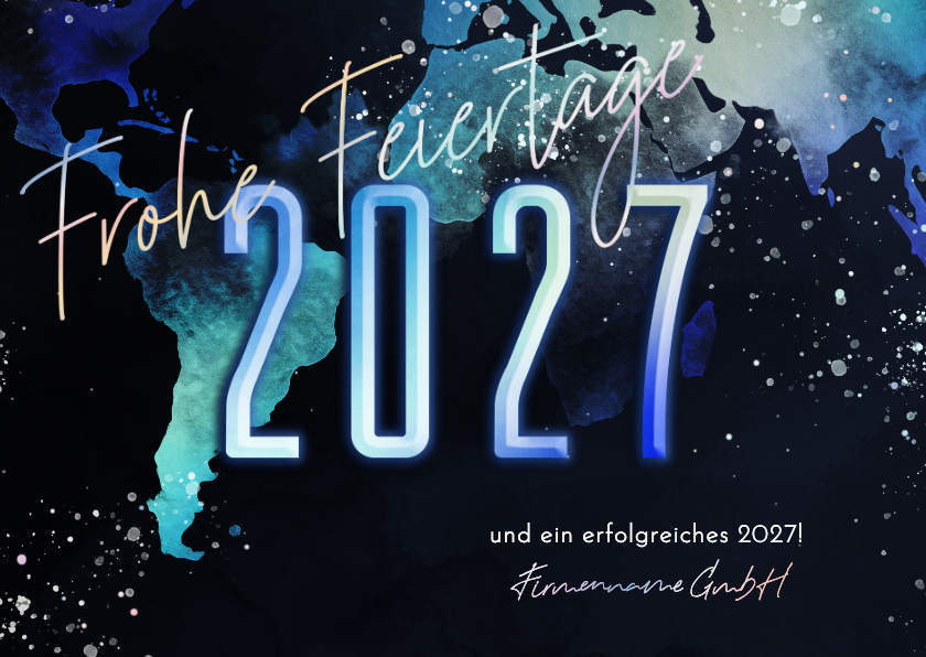 Neujahrskarte geschäftlich Landkarte in Aquarelloptik 2027 - Neujahrskarten Neujahrskarten - Neujahrskarte geschäftlich Landkarte in Aquarelloptik 2027