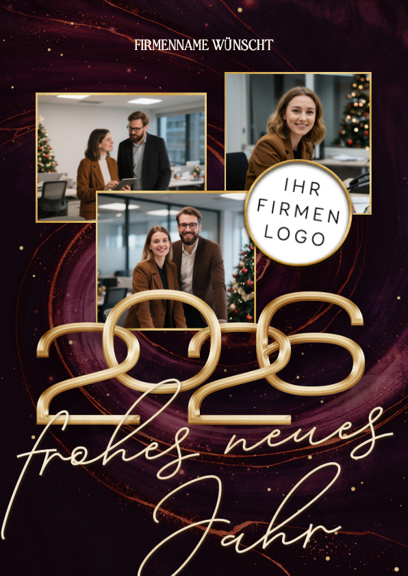 Neujahrskarte geschäftlich Logo Fotocollage Swirl - Neujahrskarten Neujahrskarten - Neujahrskarte geschäftlich Logo Fotocollage Swirl