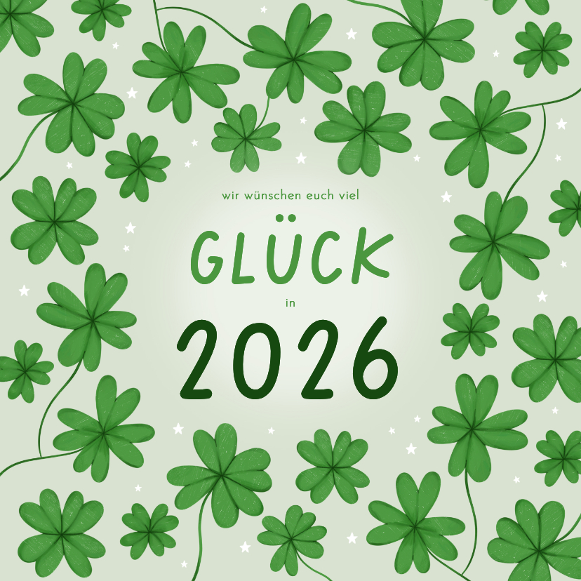 Neujahrskarten - Neujahrskarte Glück Glücksklee Kleeblätter 2026