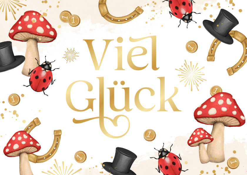 Neujahrskarte Glücksbringer Golddruck - Neujahrskarten Neujahrskarten - Neujahrskarte Glücksbringer Golddruck