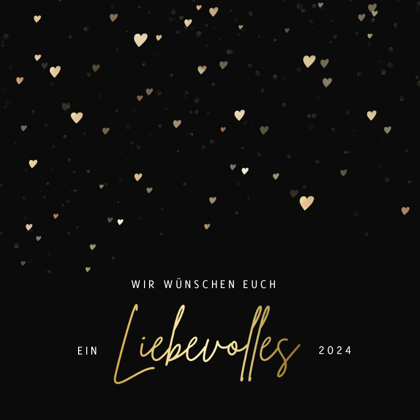Neujahrskarten - Neujahrskarte goldene Herzen 'liebevolles 2024'
