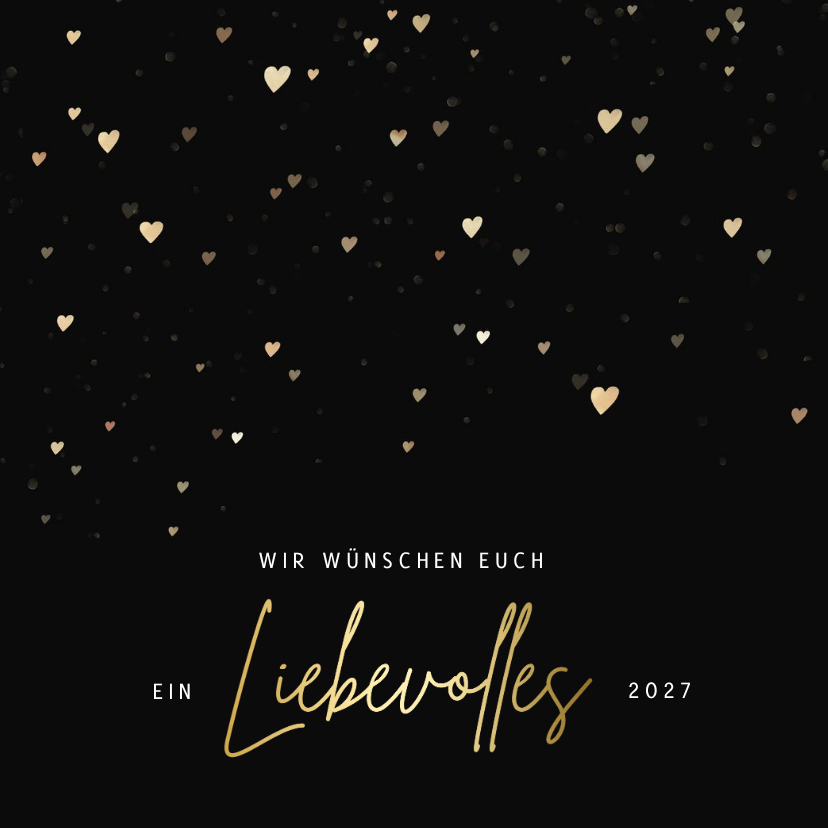 Neujahrskarte goldene Herzen 'liebevolles 2027' - Neujahrskarten Neujahrskarten - Neujahrskarte goldene Herzen 'liebevolles 2027'