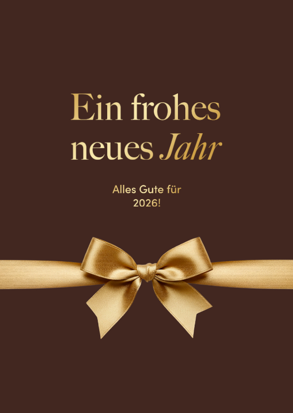 Neujahrskarten - Neujahrskarte goldene Schleife auf Braun
