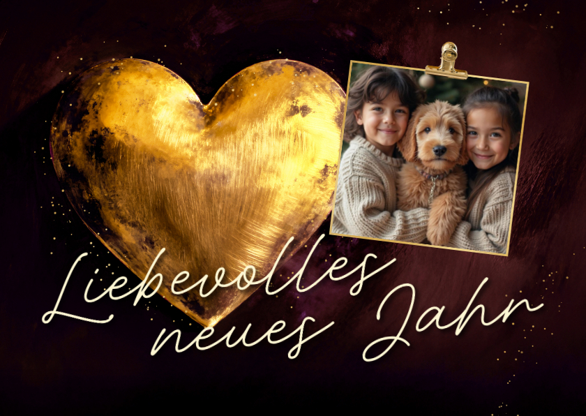 Neujahrskarte goldenes Herz mit Foto - Neujahrskarten Neujahrskarten - Neujahrskarte goldenes Herz mit Foto