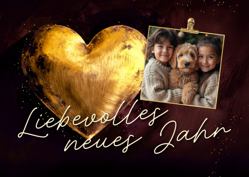 Neujahrskarte goldenes Herz mit Foto - Neujahrskarten Neujahrskarten - Neujahrskarte goldenes Herz mit Foto
