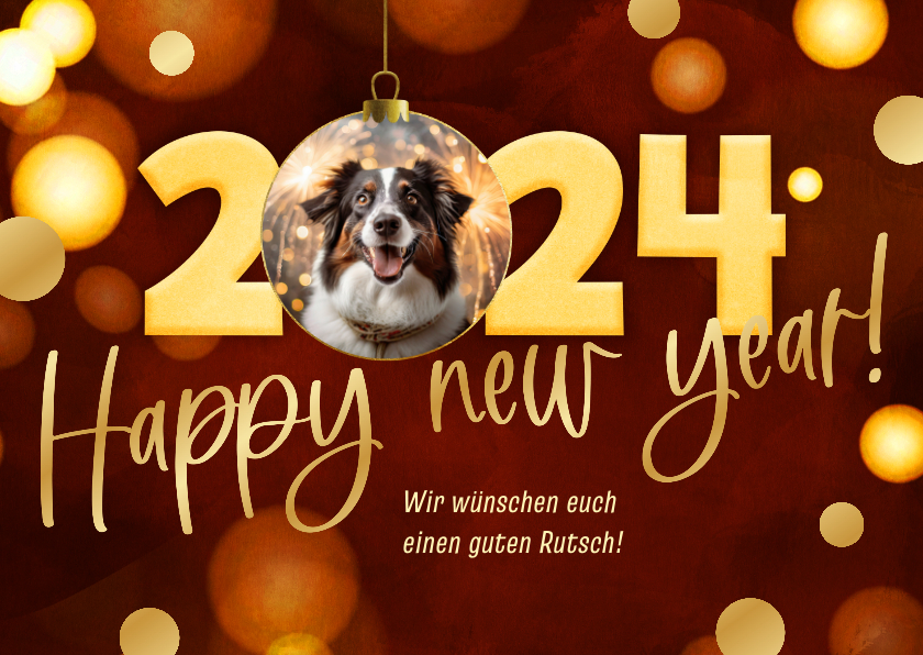 Neujahrskarten - Neujahrskarte 'Happy new year 2024' mit Foto