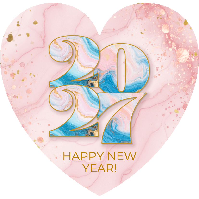 Neujahrskarte Herz 2027 Marmorlook - Neujahrskarten Neujahrskarten - Neujahrskarte Herz 2027 Marmorlook