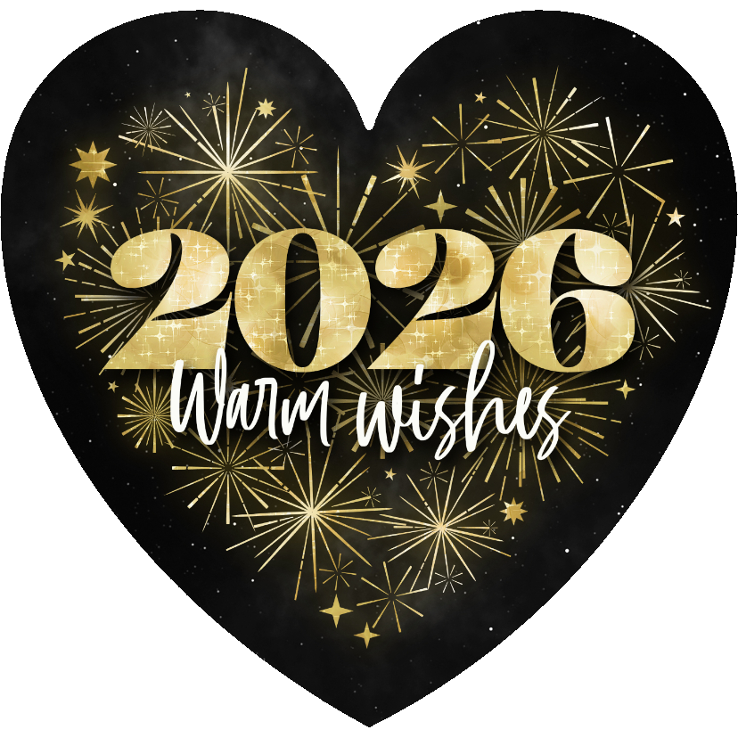 Neujahrskarte Herzkarte Feuerwerk 2026 'Warm wishes' - Neujahrskarten Neujahrskarten - Neujahrskarte Herzkarte Feuerwerk 2026 'Warm wishes'