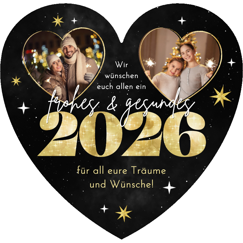 Neujahrskarte Herzkarte Fotocollage Herzrahmen 2026 - Neujahrskarten Neujahrskarten - Neujahrskarte Herzkarte Fotocollage Herzrahmen 2026
