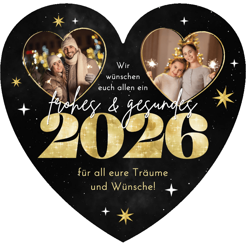 Neujahrskarte Herzkarte Fotocollage Herzrahmen 2027 - Neujahrskarten Neujahrskarten - Neujahrskarte Herzkarte Fotocollage Herzrahmen 2027