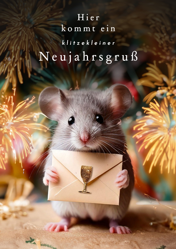 Neujahrskarte 'klitzekleine Neujahrsgrüße' Maus - Neujahrskarten Neujahrskarten - Neujahrskarte 'klitzekleine Neujahrsgrüße' Maus
