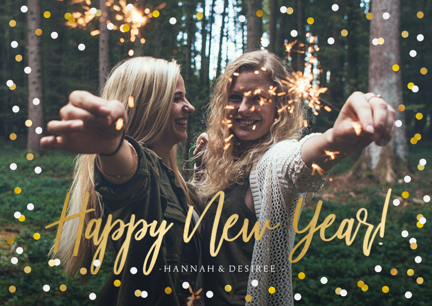 Neujahrskarten - Neujahrskarte Konfetti Rahmen, Foto und Happy New Year