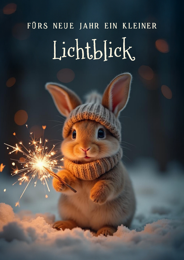 Neujahrskarte 'Lichtblick' Häschen mit Wunderkerze - Neujahrskarten Neujahrskarten - Neujahrskarte 'Lichtblick' Häschen mit Wunderkerze
