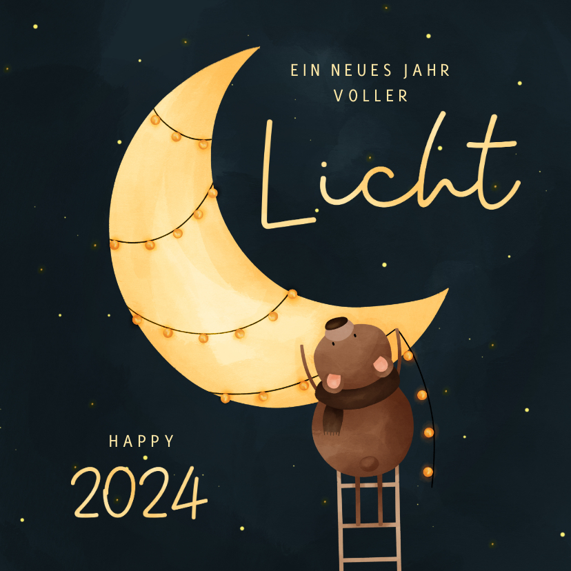 Neujahrskarten - Neujahrskarte Mond mit Lichterkette