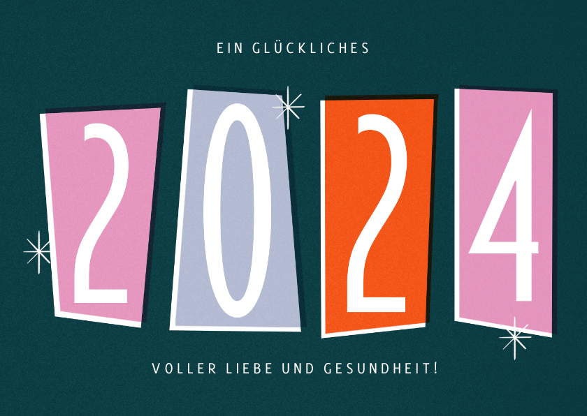 Neujahrskarten - Neujahrskarte Retrolook bunte Zahlen