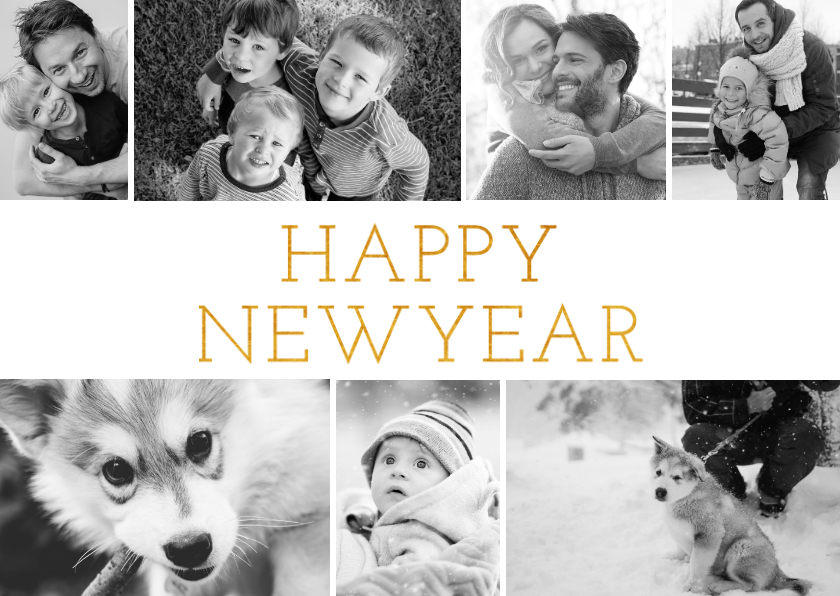 Neujahrskarten - Neujahrskarte schwarz-weiß Fotocollage Happy New Year
