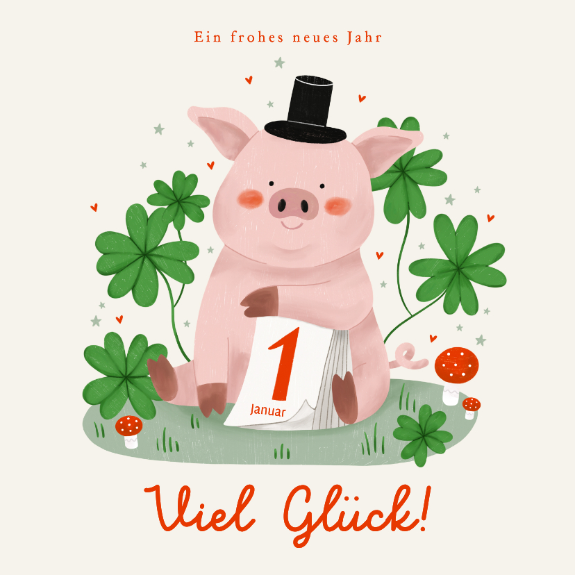 Neujahrskarten - Neujahrskarte Schwein Kleeblätter Kalender Glück