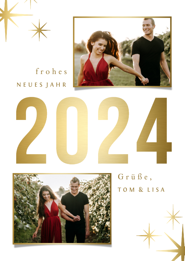 Neujahrskarten - Neujahrskarte 'Sparkle 2024' mit 2 Fotos