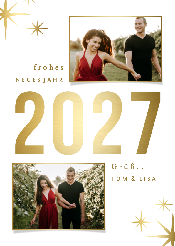Neujahrskarte 'Sparkle 2027' mit 2 Fotos - Neujahrskarten Neujahrskarten - Neujahrskarte 'Sparkle 2027' mit 2 Fotos