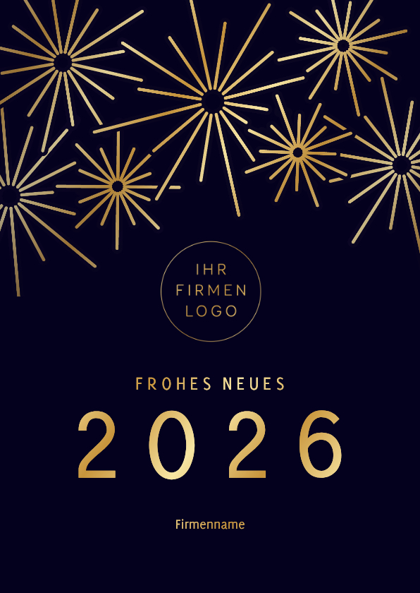 Neujahrskarten - Neujahrskarte stilistisch Gold Feuerwerk Logo Firma