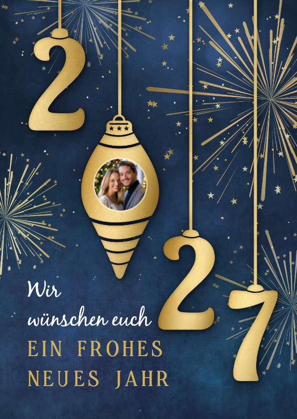 Neujahrskarten - Neujahrskarte Weihnachtskugeln mit Foto '2027'