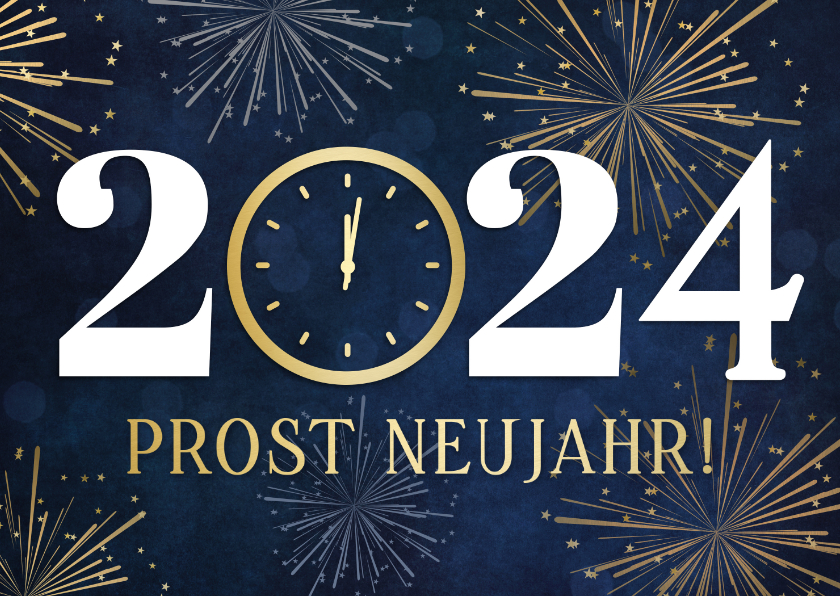 Neujahrskarten - Neujahrskarte Zwölf Uhr und Feuerwerk