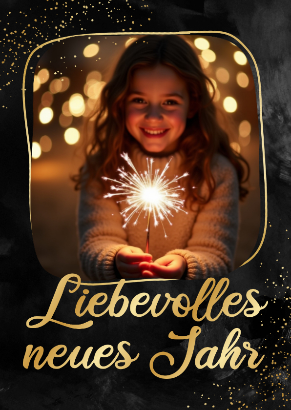 Neujahrskarten Foto goldener Rahmen Schwarz 'Liebevoll' - Neujahrskarten Neujahrskarten - Neujahrskarten Foto goldener Rahmen Schwarz 'Liebevoll'