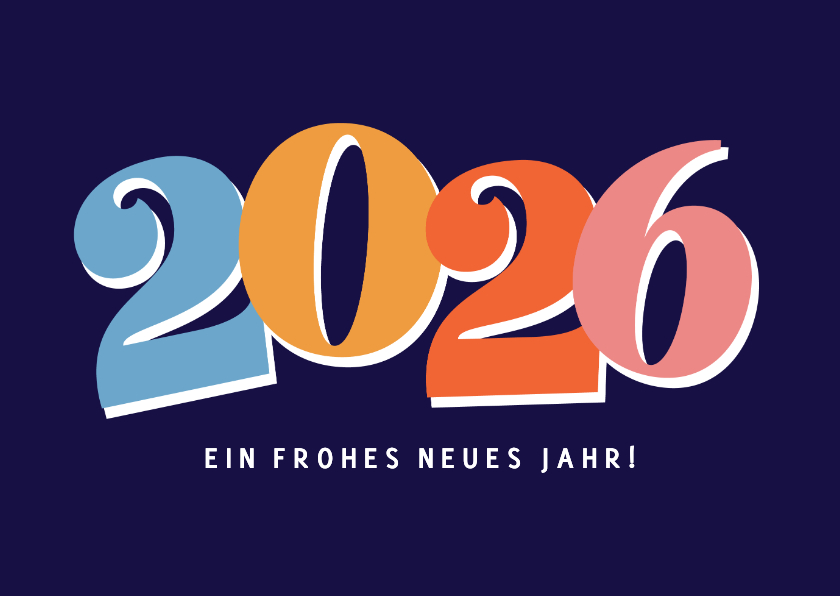 Neujahrskarten - Postkarte bunte 2026 auf dunkelblau