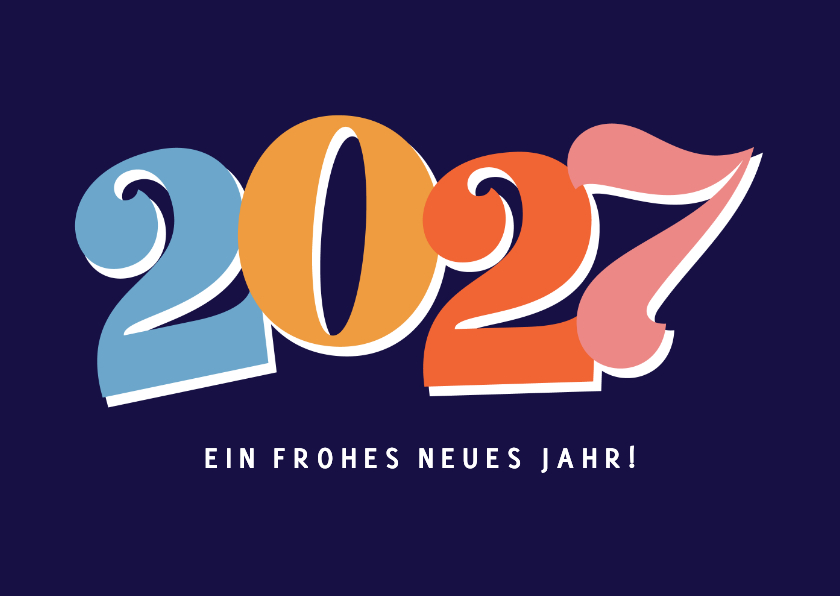Postkarte bunte 2027 auf dunkelblau - Neujahrskarten Neujahrskarten - Postkarte bunte 2027 auf dunkelblau