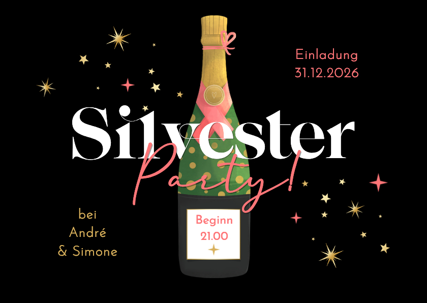 Silvester-Party Einladungskarte Sektflasche - Neujahrskarten Neujahrskarten - Silvester-Party Einladungskarte Sektflasche