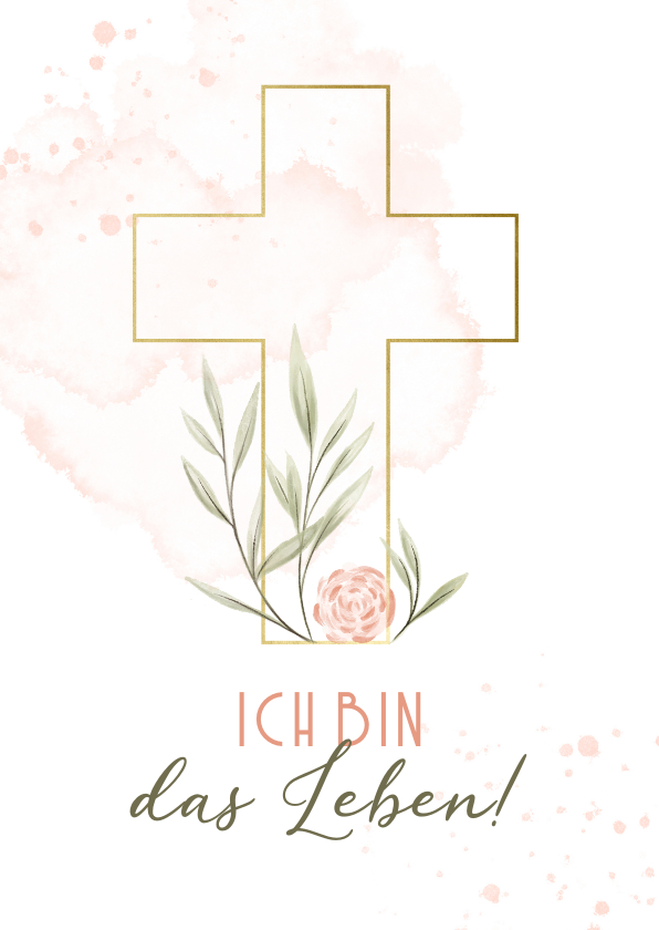 Osterkarten - Christliche Osterkarte mit Rose und Kreuz