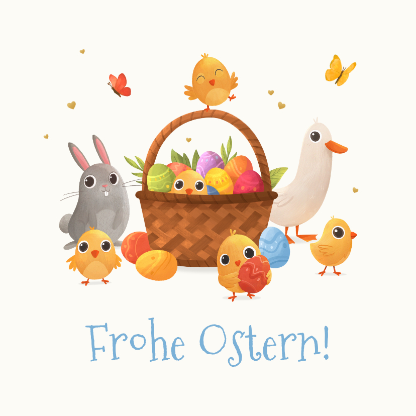 Osterkarten - Grußkarte Ostern Körbchen mit Ostereiern & Tiere