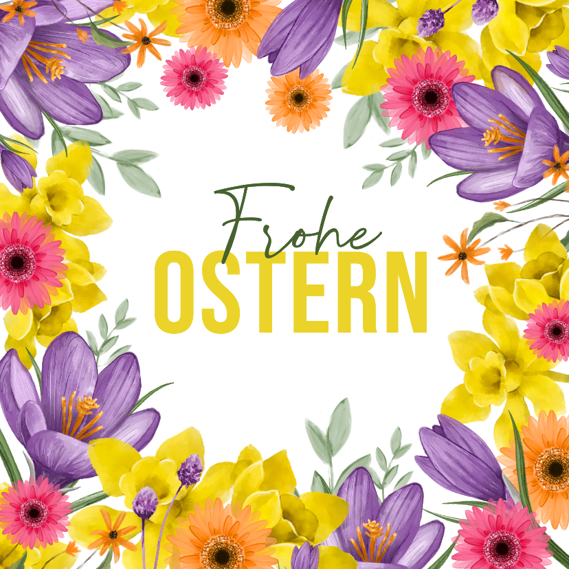 Osterkarten - Ostergrußkarte bunte Frühlingsblumen