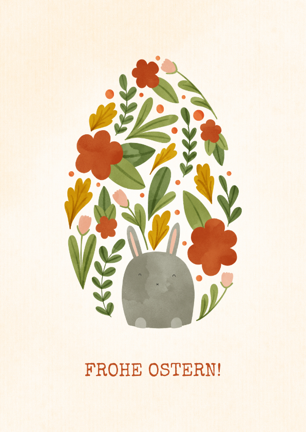Osterkarten - Ostergrußkarte Osterei aus Blumen mit Hase