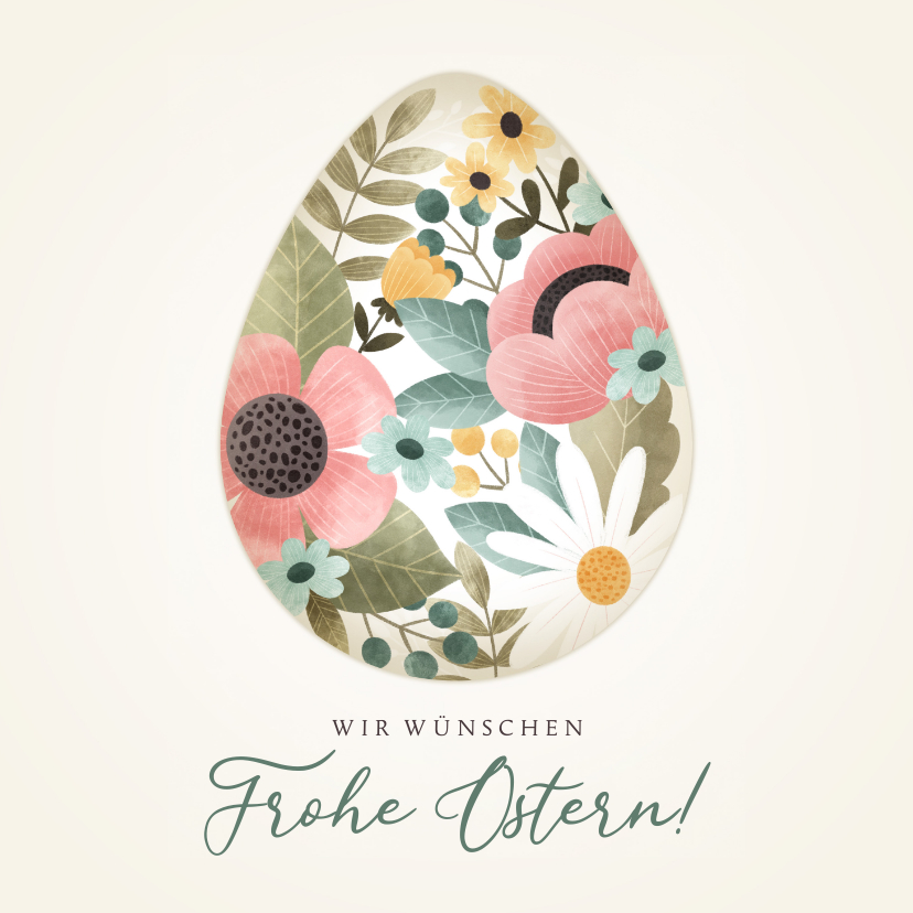 Osterkarten - Ostergrußkarte Osterei mit Blumen