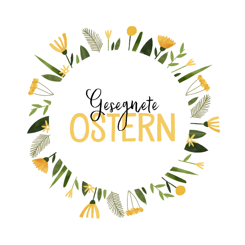 Osterkarten - Osterkarte 'Gesegnete Ostern' Blumenkranz