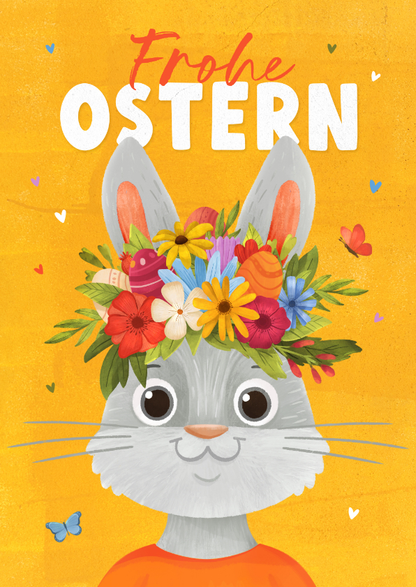 Osterkarten - Osterkarte Osterhase mit Blumen