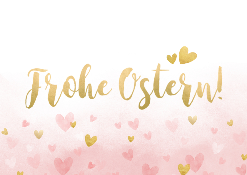 Osterkarten - Osterkarte Schrift in Goldlook und kleinen Herzchen 