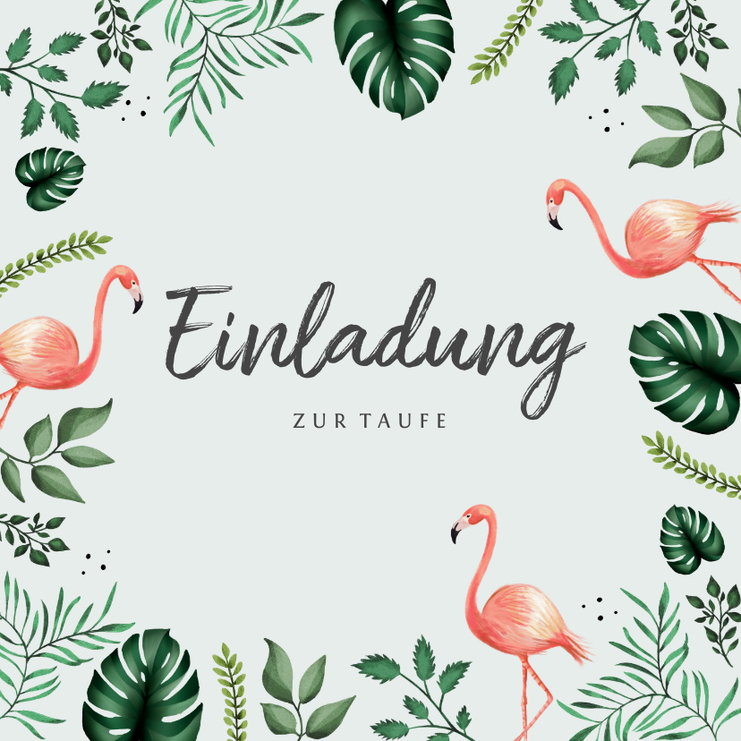 Taufkarten - Botanische Taufeinladung Flamingos und Blätter