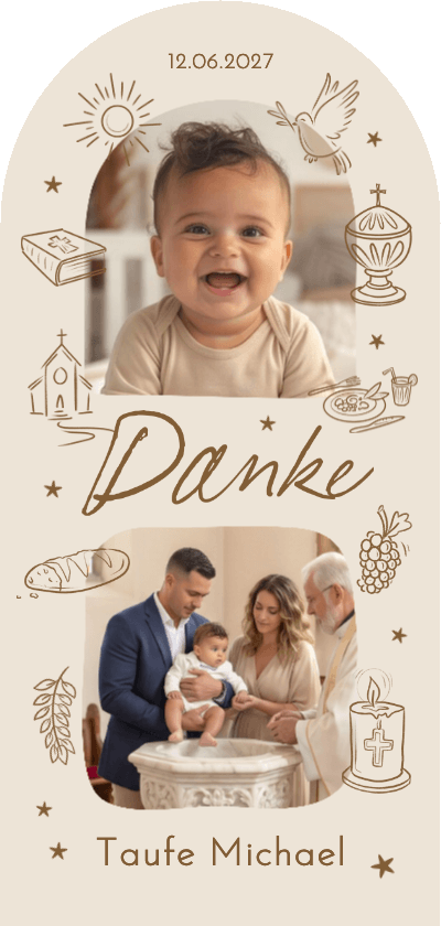 Dankeskarte Taufe Bogen Doodles Fotocollage - Taufkarten Taufkarten - Dankeskarte Taufe Bogen Doodles Fotocollage