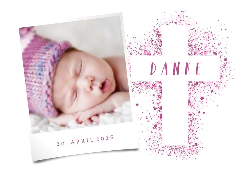 Taufkarten - Dankeskarte Taufe Kreuz pink Spritztechnik Foto