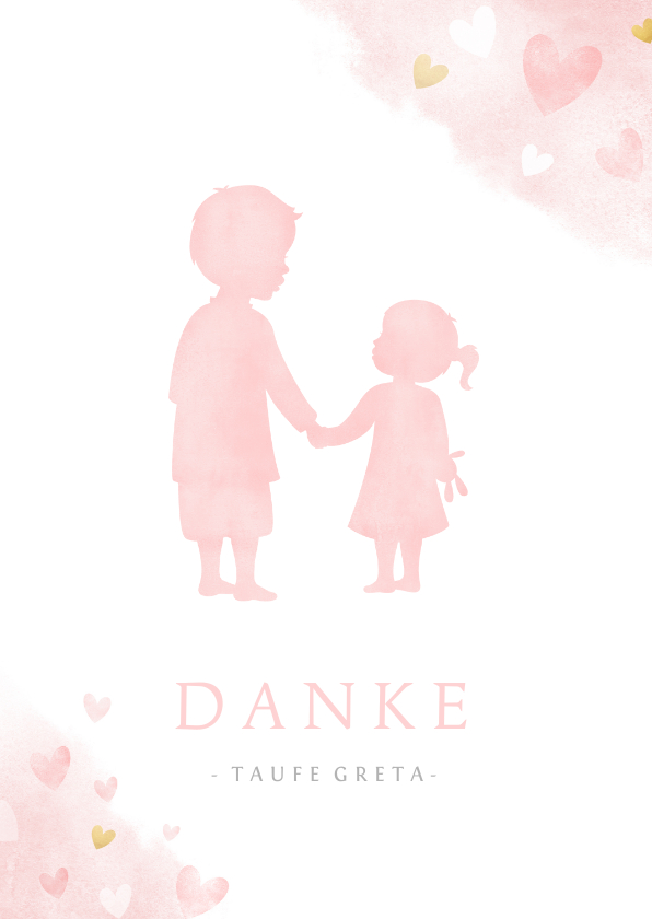 Taufkarten - Dankeskarte Taufe rosa großer Bruder und kleine Schwester
