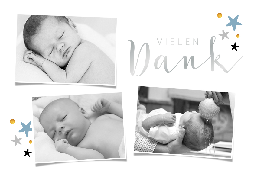 Dankeskarte zur Taufe Fotocollage mit Sternen - Taufkarten Taufkarten - Dankeskarte zur Taufe Fotocollage mit Sternen
