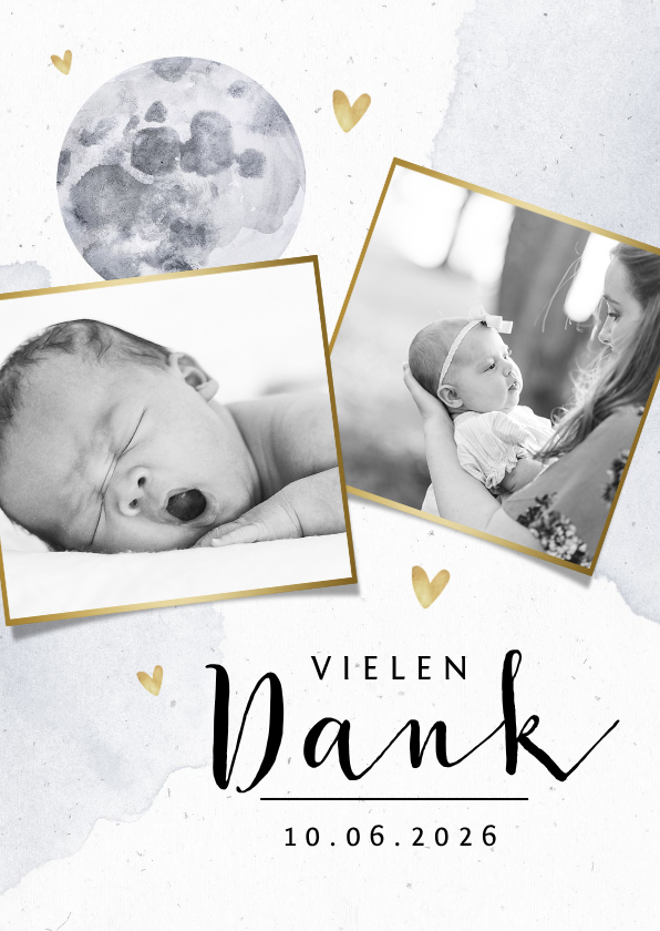 Taufkarten - Dankeskarte zur Taufe mit Mond Fotocollage
